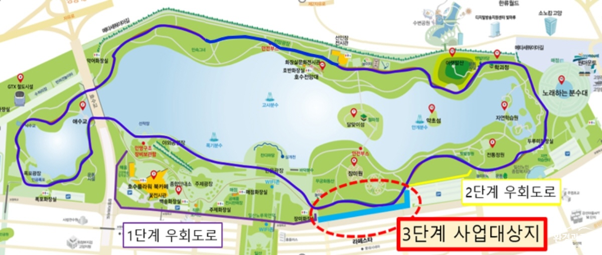 1. 일산 공원, 노후시설 새 단장 (8) 일산호수공원 자전거우회도로 지도.jpg